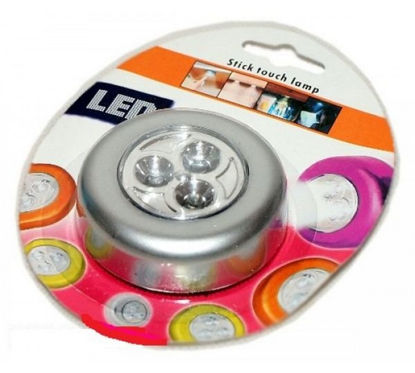 Mini Touch Lamp, 3 LED, 65x65x20mm, Silver